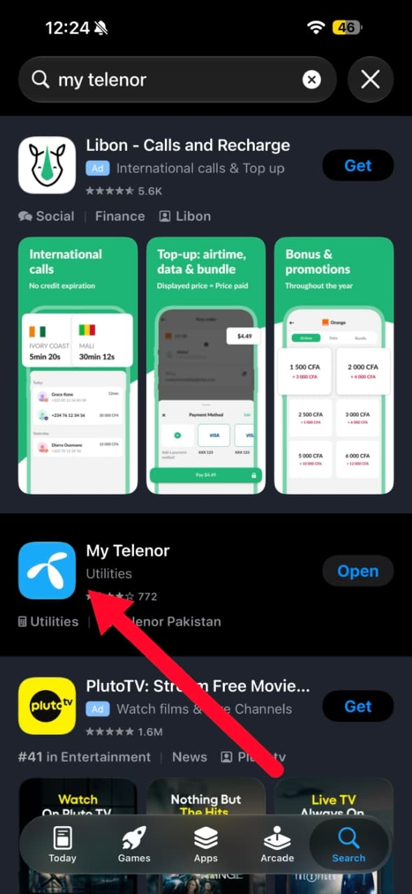 Select the official My Telenor app by Telenor Pakistan on App Store — iOS step 3