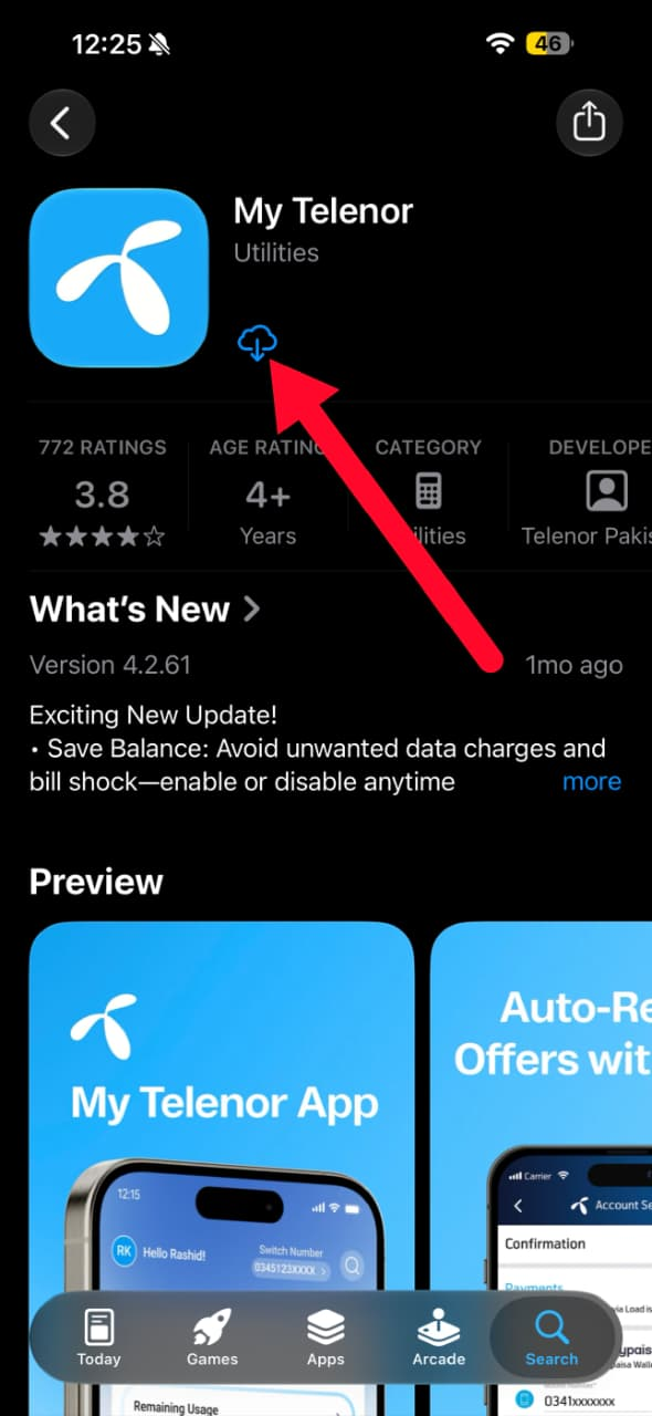 Tap Get to install My Telenor App on iPhone — iOS step 4