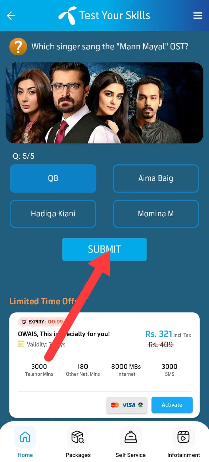 Select answers until all five questions are completed — Step 2c