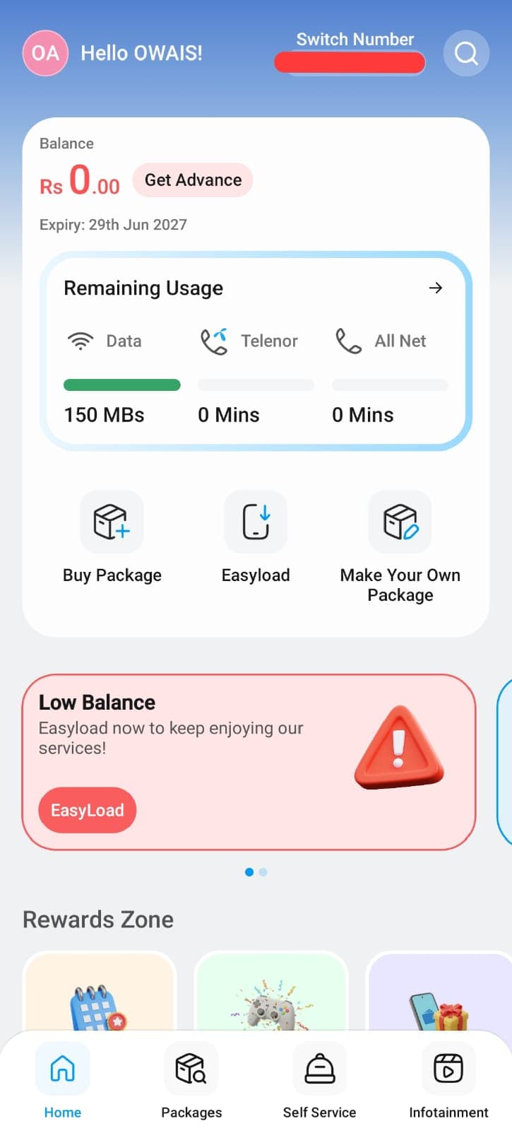 Verify active mobile balance updates inside account panel — Step 3d